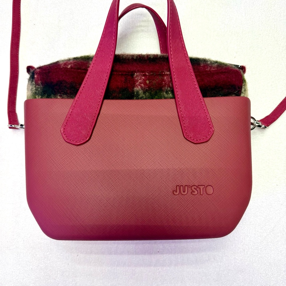 Cranberry Red and plaid Ju’sto bag purse